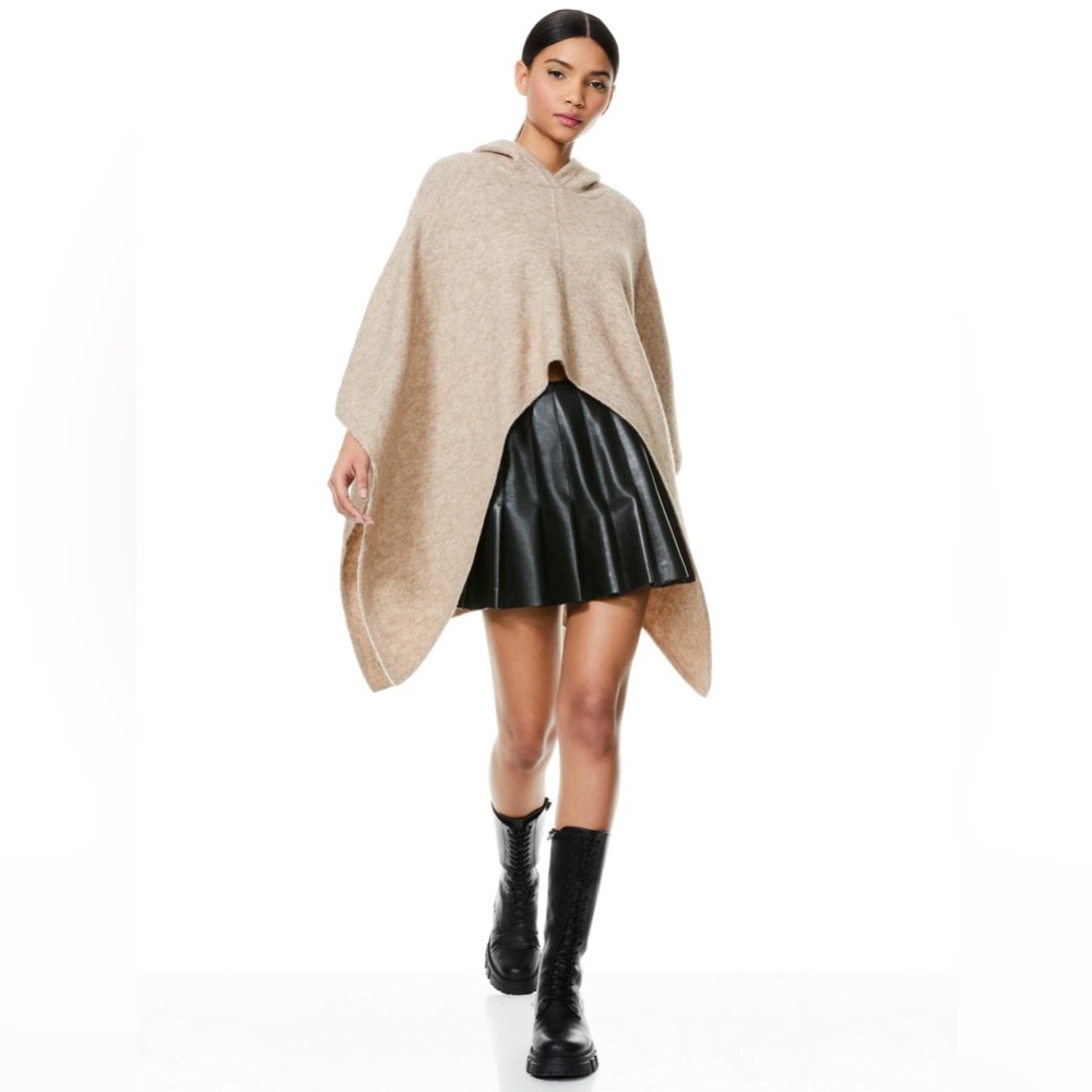 Alice + Olivia Poncho Wool Hooded Pullover Knit Oatmeal Sweater Medium Large - Picture 5 of 13